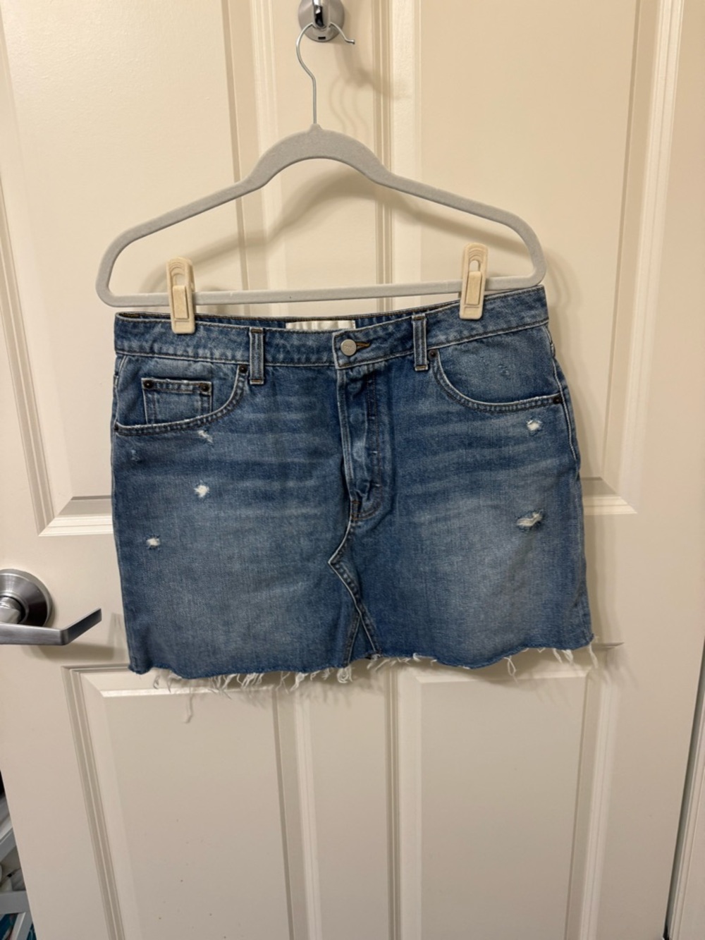 Reformation Distressed Denim Mini Skirt - Blue